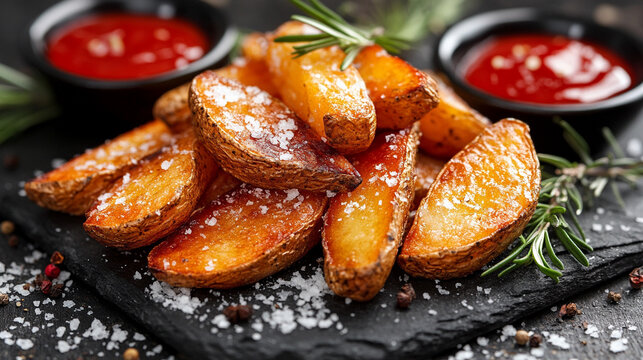 A modern flat lay of salted French fries, symbolizing comfort, indulgence, and everyday satisfaction with their crispy texture and golden color