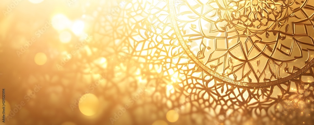 Poster intricate golden mandala design radiating with warmth and soft light