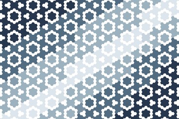 Hexagonal floral pattern in soft blue and navy, arranged in an abstract geometric hexagon design. Modern tile concept