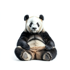 Adorable Panda Bear Sitting on White Background