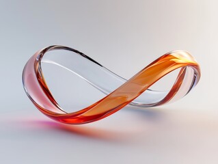 Translucent Infinity Loop of Carmine and Amber Glass Reflecting Light on a Light Backdrop