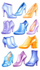 Fototapeta premium Colorful high-heeled shoes collection; fashion design (1)