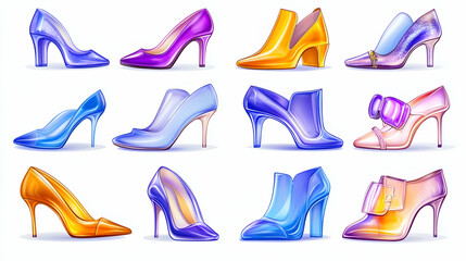 Obraz premium Colorful high heels collection; fashion shoes; white background; online shopping