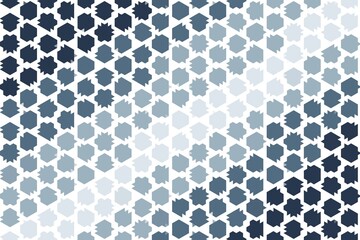 Geometric tile pattern in blue and navy soft tones, showcasing structured tiles in a seamless abstract design with a digital texture. Modern visual concept