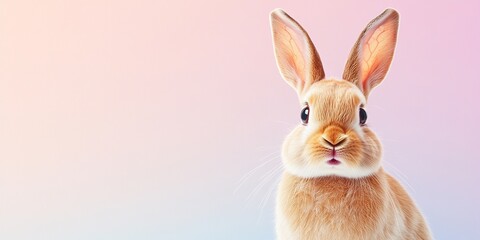 Obraz premium Curious Brown Bunny with Perked-Up Ears on Pastel Gradient Background – Perfect for Modern Designs