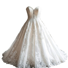 A Lace Wedding Dress with Sweetheart Neckline Isolated on Transparent Background