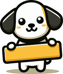 Dog holding orange sign 