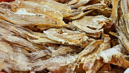 Close-up of Dried Fish Pile for Culinary Traditions and Asian Cuisine