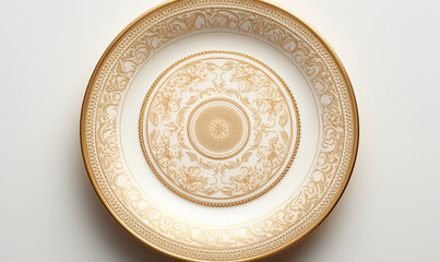 Elegant Gold and White Porcelain Plate Decorative Dinnerware Ornate Design