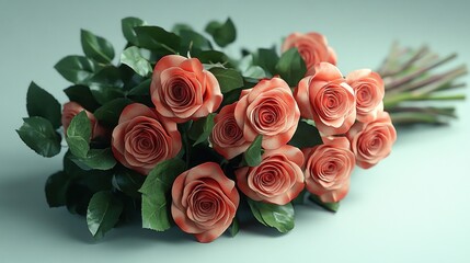 Obraz premium Bouquet of Peach Roses on Mint