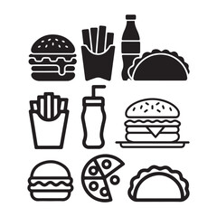 Fast food line art icons set silhouette vector art illustration