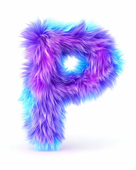 Fluffy purple and blue letter P, isolated on white