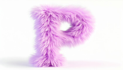 Fototapeta premium Fluffy purple letter P on white. Design element for kids