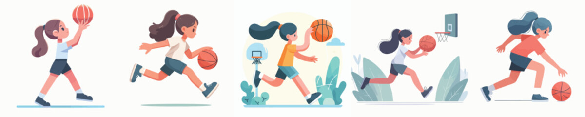 Fototapeta premium little girl playing basketball vector