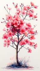 Fototapeta premium Watercolor painting of cherry blossoms blooming in spring