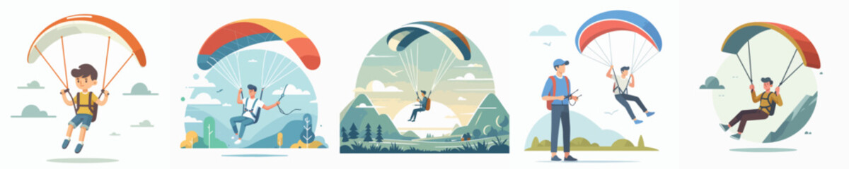 vector of young man playing paragliding