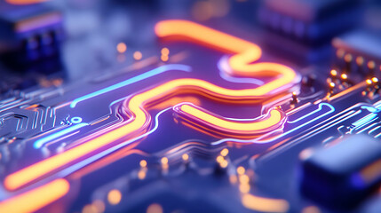 Glowing Circuit Board Paths, Technology Background
