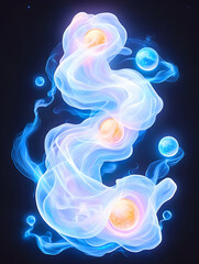 Obraz premium Glowing orbs swirl in cosmic smoke; fantasy art