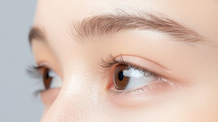 Obraz premium Close-Up of Beautiful Brown Eye with Natural Eyelashes and Skin Tone