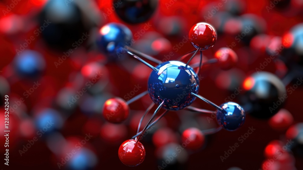 Wall mural abstract representation of molecular structures in a vibrant red and black background