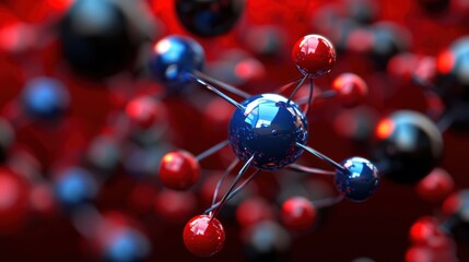 Abstract representation of molecular structures in a vibrant red and black background