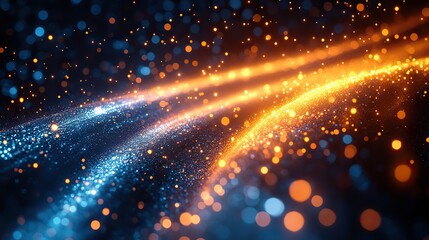 Fototapeta premium A dynamic image of fiber optic cables with soft colors creates a smooth flow. Vibrant hues of blue, orange, and yellow blend seamlessly, evoking a sense of motion and energy.