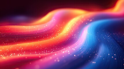 Obraz premium A dynamic image of fiber optic cables with soft colors showcasing vibrant light trails and smooth curves. The flowing design creates a sense of movement and energy.