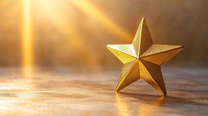 A golden star fragment glows softly on a bright light gradient background, symbolizing divine light and epiphany, with ample copy space for modern, inspirational themes