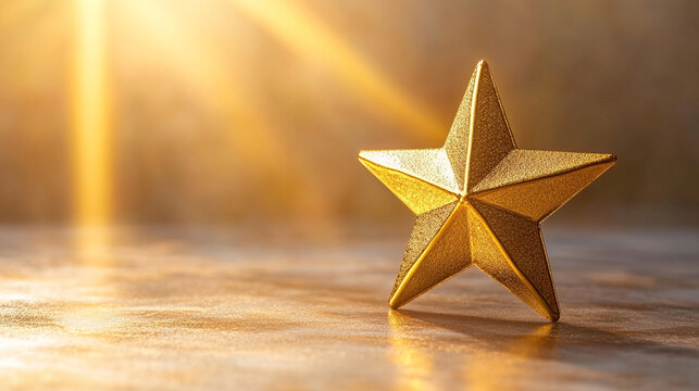 A golden star fragment glows softly on a bright light gradient background, symbolizing divine light and epiphany, with ample copy space for modern, inspirational themes