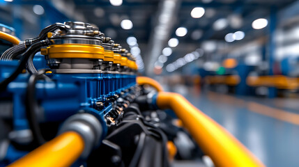Industrial engine close-up, factory background
