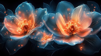Luminescent flowers in an ethereal nighttime fantasy garden
