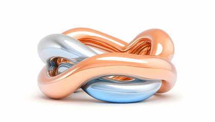 Obraz premium Intertwined metallic rings, abstract design, white background, concept art