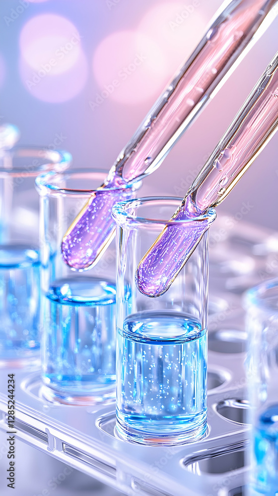 Poster lab scientist adding liquid to test tubes