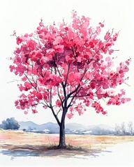 Obraz premium Watercolor painting of cherry blossoms blooming in spring