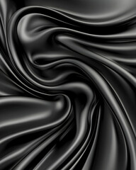 Fototapeta premium Luxurious black silk fabric drapes, elegant swirl texture, background for design
