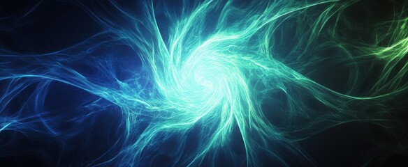 Abstract Swirling Energy Pattern in Blue and Green Colors with Dynamic Light Effects and Dark Background