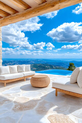 Obraz premium Mountain villa patio, infinity pool, relaxing view