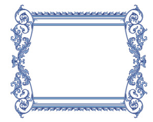 Baroque flourish frame is ornamented with scrolls and decorative leaves, classic vector style