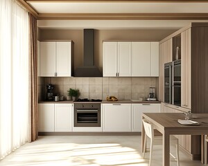 White and wooden kitchen interior
