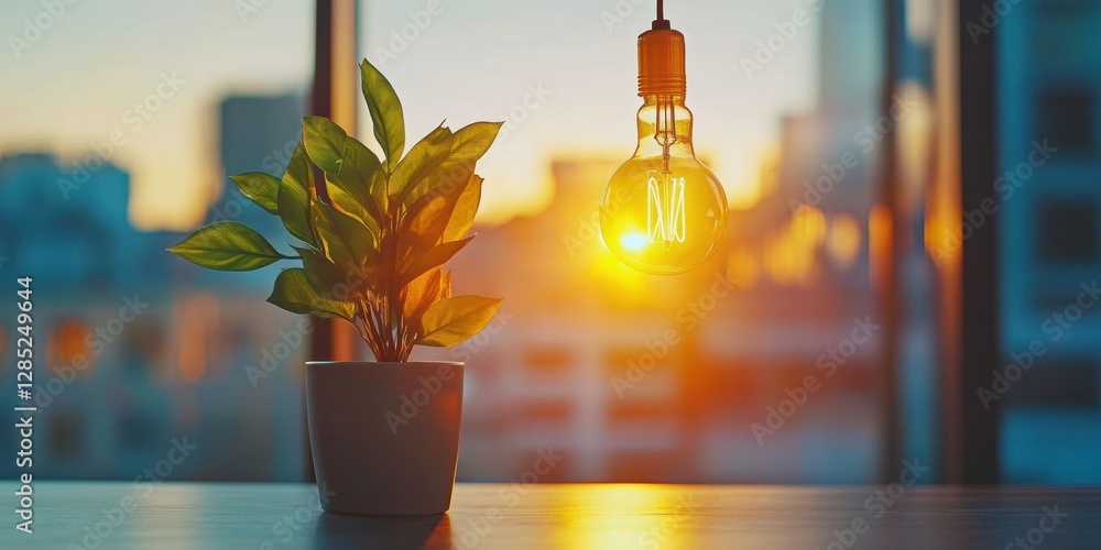 Poster Collaborative Planning in Sunlit Modern Office Vibrant Biophilic Design with Potted Plant and Eco-Friendly Interiors for Enhanced Wellbeing and Productivity in Agile Workspaces