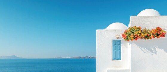 Coastal Mediterranean Aesthetic Whitewashed Dome Structures with Bougainvillea on Cliffs - Island Lifestyle Imagery for Travel Marketing and Destination Branding