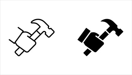 Hammer icon set. Hammer black silhouette vector on white background