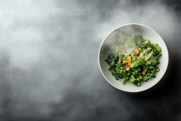 Minimalist Culinary Art Steamed Herbal Salad in Matte White Bowl on Slate Surface - Upscale Health Content and Gastronomy Promotion for Luxury Dining Experiences