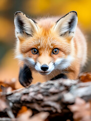 Obraz premium Red fox kit autumn woodland closeup