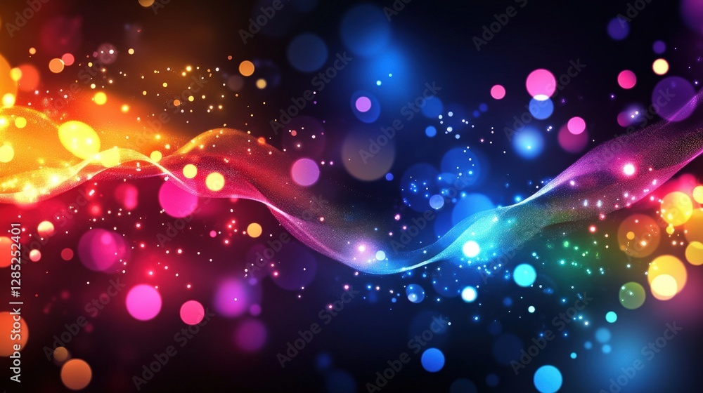 Poster abstract colorful wave with glowing lights and bokeh