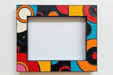 A decoupage picture frame with a abstract art design, showcasing bold colors and shapes. creativity hobby and handicrafts, diy, background for design.