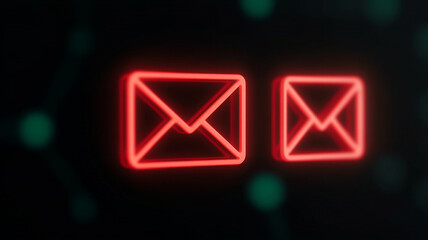Glowing red email icons on dark background, symbolizing digital communication and connectivity