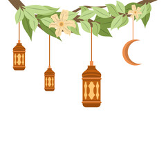 Islamic Lantern Border With Leaf Decoration