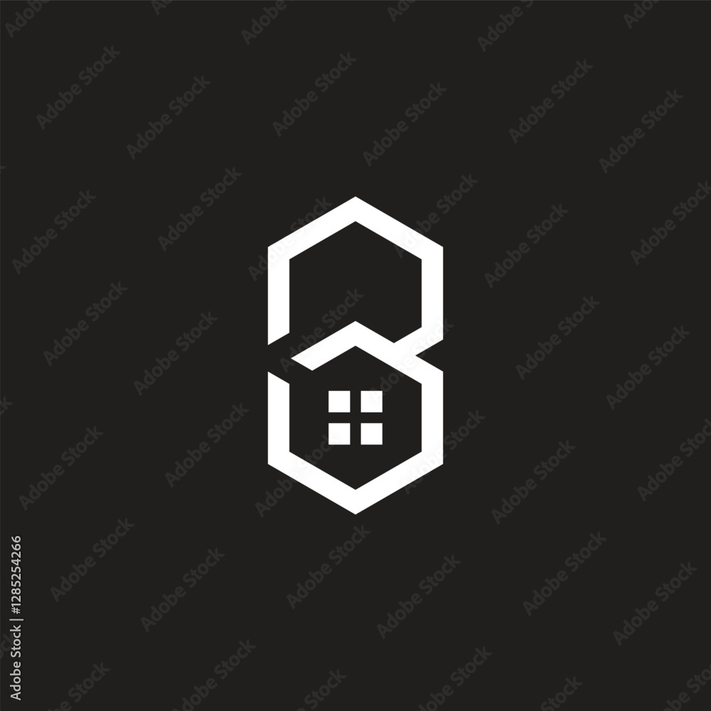 Poster letters b hexagonal window house simple logo vector
