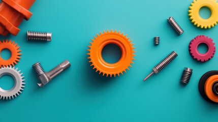 Bold Industrial Chic Precision-Machined Suspension Parts on Teal Backdrop - Advanced Automotive Service Content and Mechanical Innovation for Tech-Savvy Markets